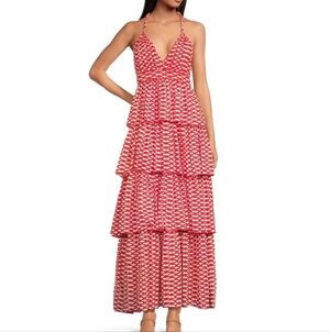 Ro's Garden Nevada Tiered V-Neck Sleeveless Maxi Dress NWT Red White